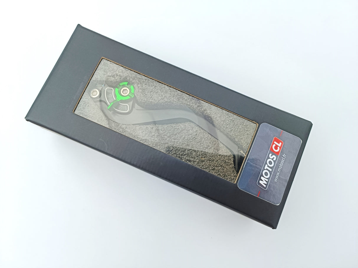 LEVIER D'EMBRAYAGE PUIG 2.0 EN ALUMINIUM TAILLÉ MASSE COURT NOIR-VERT MONTE SUR ADAPTATEUR PUIG / RP280NV