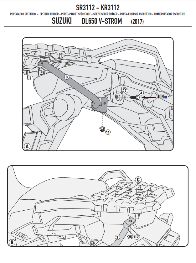 SUPPORT TOP CASE GIVI DL650 V-STROM 2017 À 2024 ET DL1000 V-STROM 2017 À 2019 SUZUKI / RGSR3112