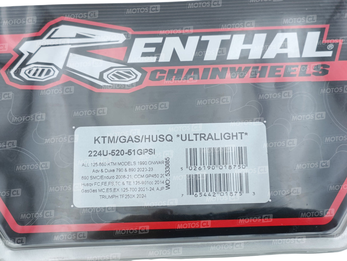 COURONNE RENTHAL ALU ULTRALIGHT ANTI-BOUE 520 51 DENTS CF MOTO-GASGAS-HUSABERG-HUSQVARNA-KTM-STAK FUTURE VARG-TRIUMPH / RR224U-520-51GPSI