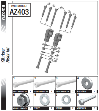 KIT PONTETS RIZOMA GROS DIAMÈTRE 28,6MM HAUTEUR 60MM ALUMINIUM ANODISÉ NOIR HOMOLOGUÉ / RRAZ403B