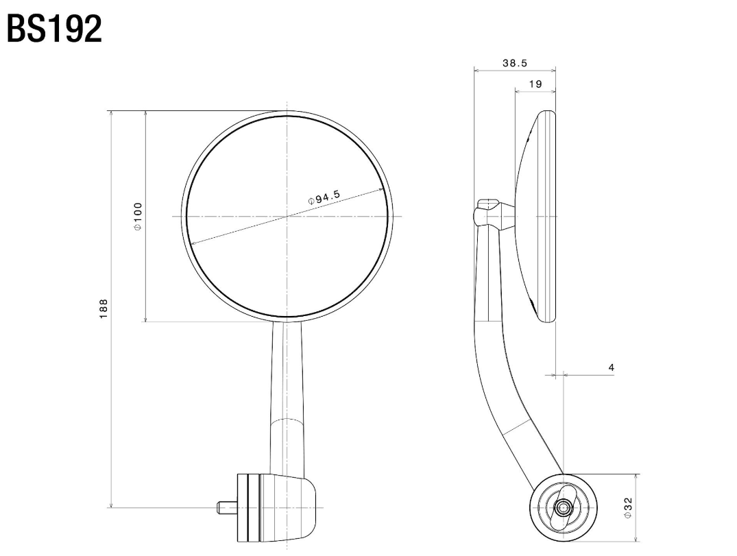 RÉTROVISEUR EMBOUT DE GUIDON HOMOLOGUÉ EN ALU RIZOMA "SPIRIT" ANODISÉ NOIR LOGO GRIS BIPOSITION / RRBS192BA