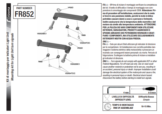 SUPPORTS CLIGNOTANTS AVANT RIZOMA LIGHT UNIT LED POUR PANIGALE V4 DUCATI / RRFR852B