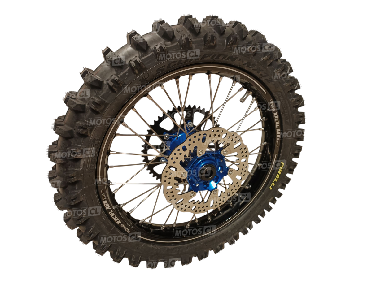 ROUE ARRIÈRE COMPLÈTE XX250 FANTIC 2022 À 2026 ET YZ250 YAMAHA 2020 À 2026 HANN WHEELS MOYEU ANODISÉ BLEU ET CERCLAGE EXCEL RENFORCÉ A60 ANODISÉ NOIR 19X2.15 X36 TROUS / RH156016/11/5/1/1