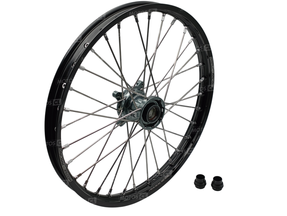 ROUE AVANT Ø19 GRANDE ROUE 85CC MOOSE RACING 19X1.40 POUR HUSQVARNA TC85-GASGAS MC85-KTM SX85 NOIR MOYEU GRIS TITANE / RMMF-14019-BKGY