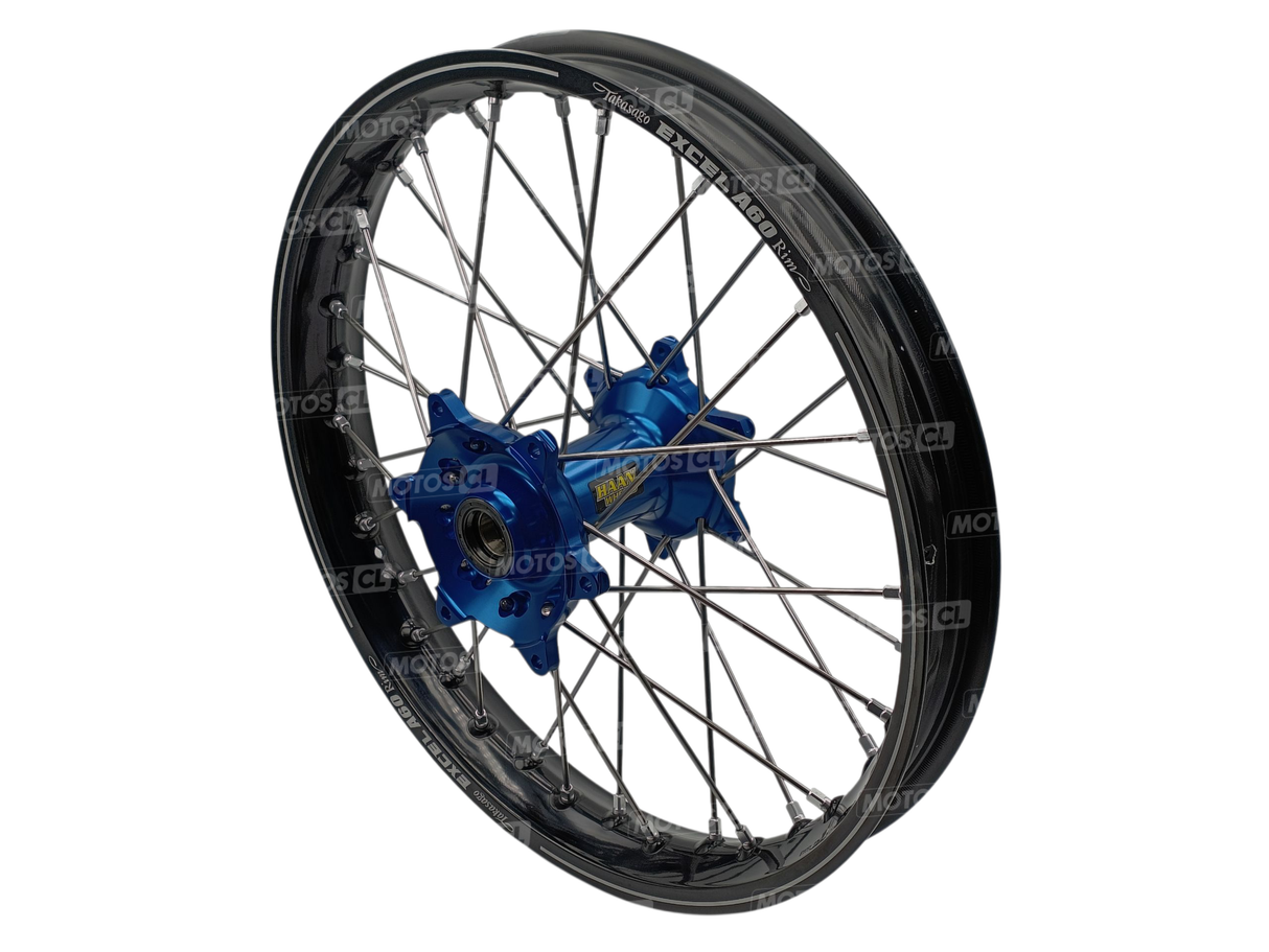 ROUE ARRIÈRE COMPLÈTE XX250 FANTIC 2022 À 2026 ET YZ250 YAMAHA 2020 À 2026 HANN WHEELS MOYEU ANODISÉ BLEU ET CERCLAGE EXCEL RENFORCÉ A60 ANODISÉ NOIR 19X2.15 X36 TROUS / RH156016/11/5/1/1