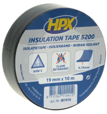 RUBAN ADHÉSIF ISOLANT HPX 5200 19MM X 10M PVC NOIR MAT / RHIB1910