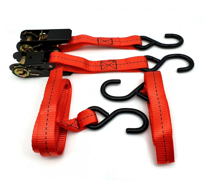 SANGLES À CLIQUET AVEC CROCHETS POUR TRANSPORT MOTO-SCOOTER-QUAD NOIR-ROUGE BRAZOLINE / RB5006