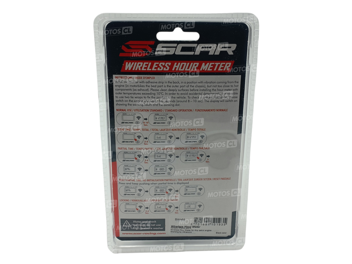 COMPTEUR D'HEURES SANS FIL SCAR POUR MOTOS ET TOUT AUTRE MOTEUR À ESSENCE ÉTANCHE UNIVERSEL / RSSWHM