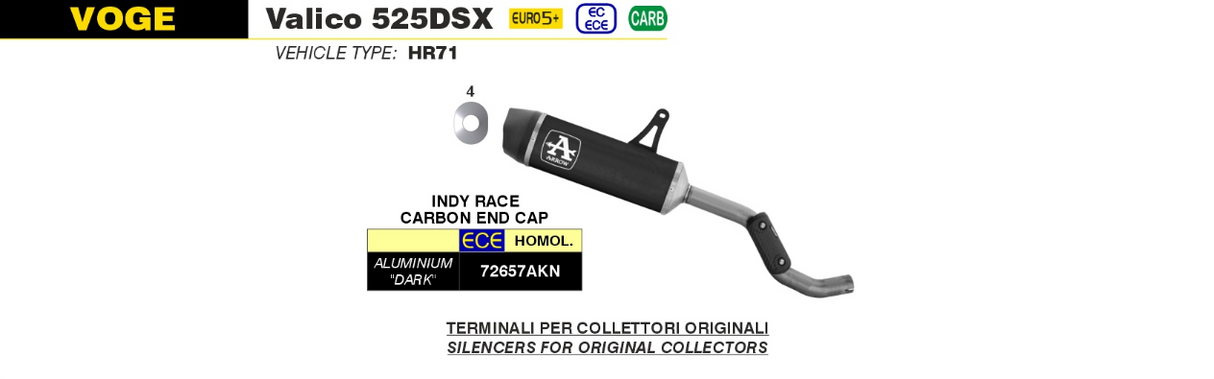 SILENCIEUX ARROW INDY RACE ALU DARK HOMOLOGUÉ VOGE VALICO 525 DSX 2024 À 2025 / RA72657AKN