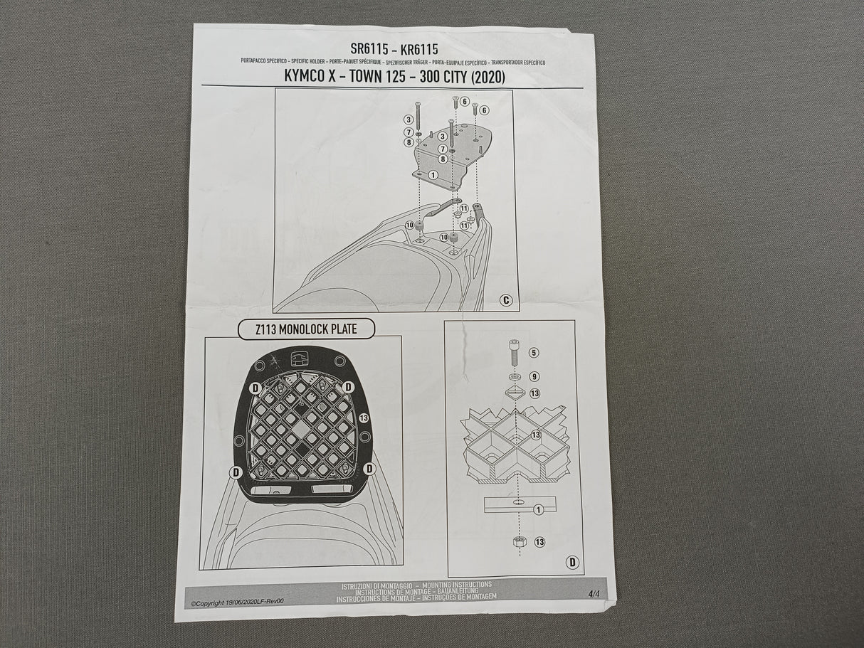 SUPPORT TOP CASE KYMCO X-TOWN 125-300 CITY 2020-2022 GIVI / RGSR6115