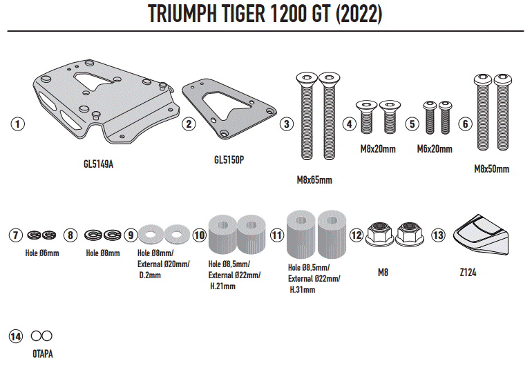 SUPPORT TOP CASE ALU GIVI MONOKEY TIGER 1200GT-1200GT PRO-1200GT EXPLORER-1200 RALLY EXPLORER 2022 À 2024 / RGSRA6422