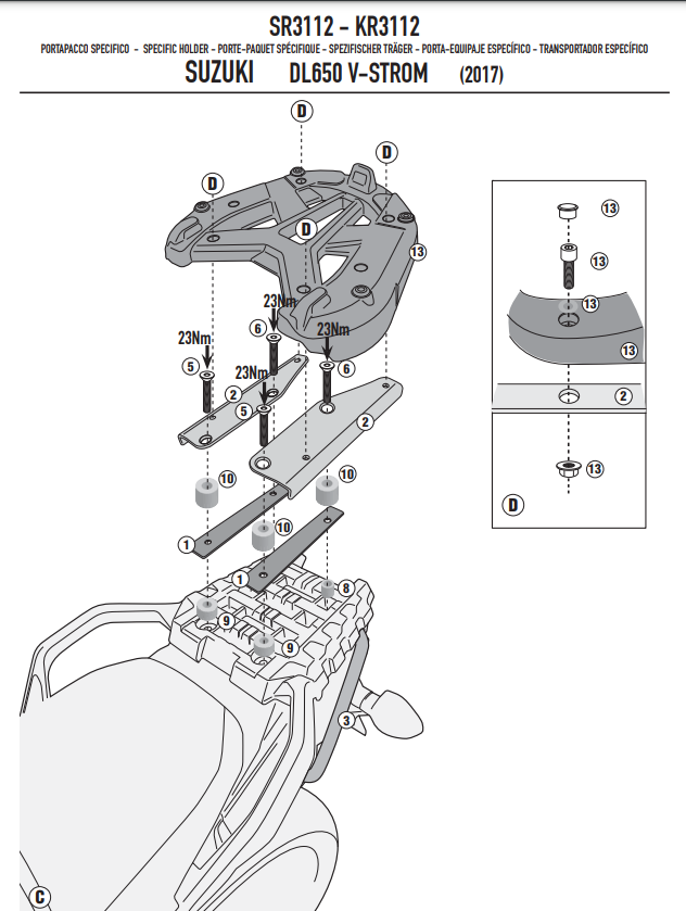 SUPPORT TOP CASE GIVI DL650 V-STROM 2017 À 2024 ET DL1000 V-STROM 2017 À 2019 SUZUKI / RGSR3112