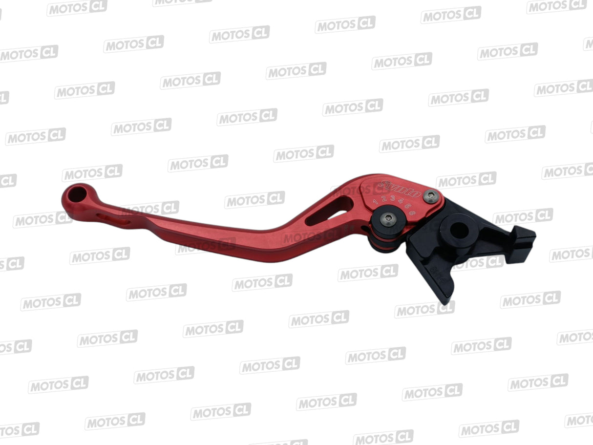 LEVIER DE FREIN SYNTO ABM (BH14) EN ALUMINIUM USINÉ CNC LONG ROUGE RÉGLABLE HOMOLOGUÉ BUELL-KAWASAKI-MZ-SUZUKI-TRIUMPH-YAMAHA / RA100989-H17-V15
