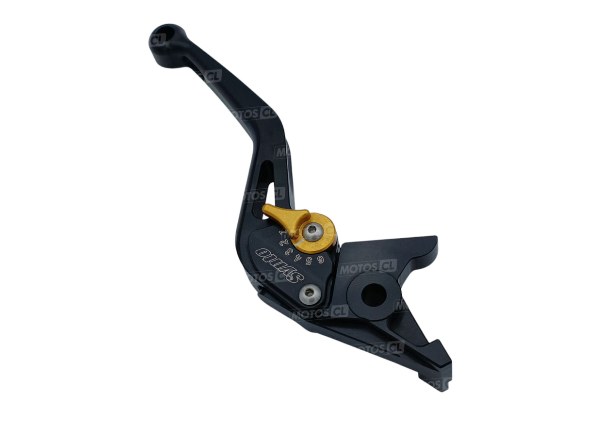 LEVIER DE FREIN SYNTO ABM (BH14) EN ALUMINIUM USINÉ CNC COURT NOIR RÉGLABLE HOMOLOGUÉ BUELL-KAWASAKI-MZ-SUZUKI-TRIUMPH-YAMAHA / RA101054-H15-V12