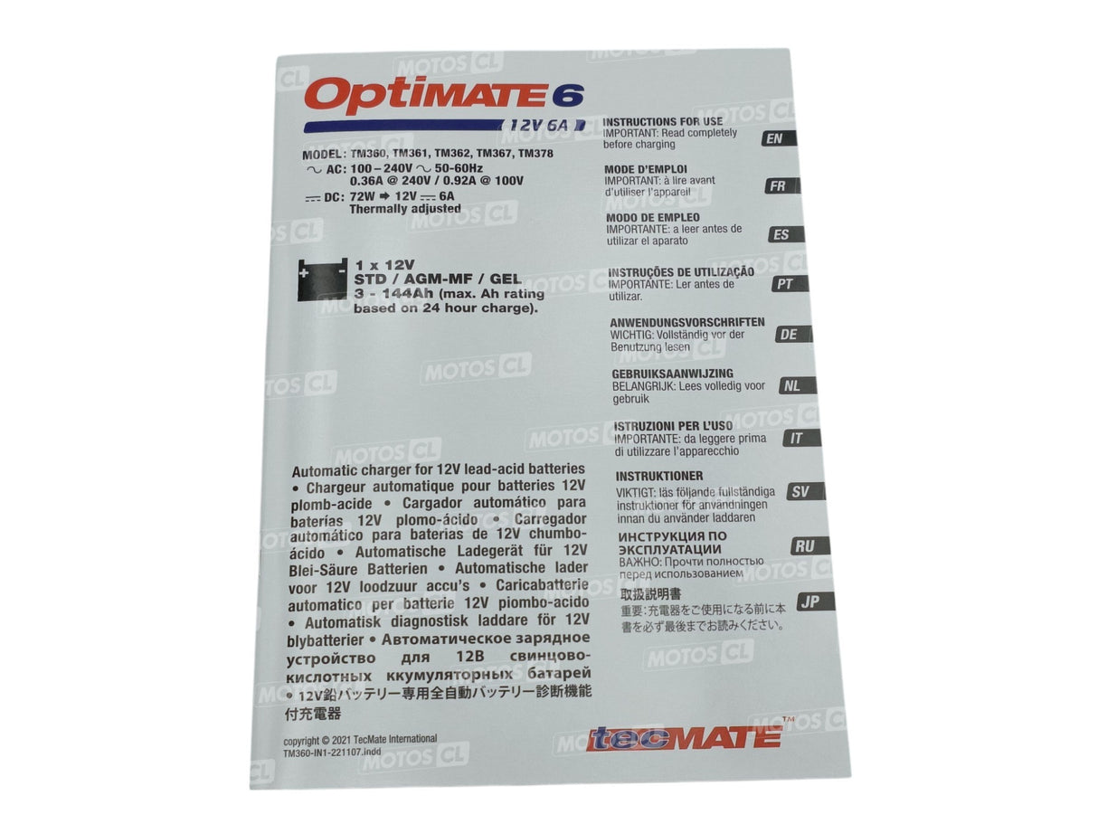 CHARGEUR OPTIMATE 6 AMPMATIC 12V 6A 3-144AH SILVER SÉRIES / ROTM360