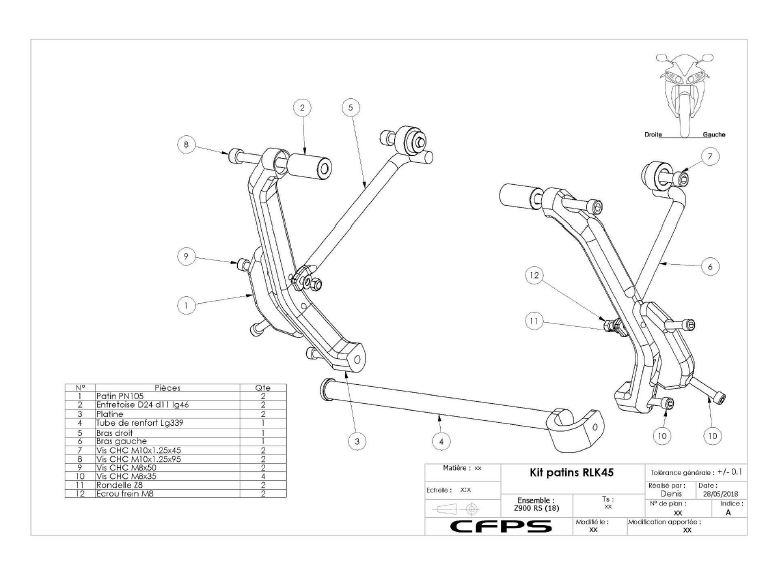 KIT PATINS TOP BLOCK Z900RS 2018 À 2024 KAWASAKI / RTRLK45