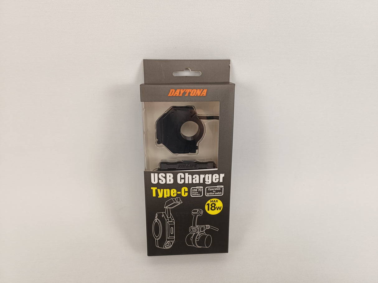 PRISE ALIMENTATION USB-C SLIM PLASTIQUE 12V FIXATION GUIDON Ø22MM À Ø25,4MM DAYTONA / RD80400