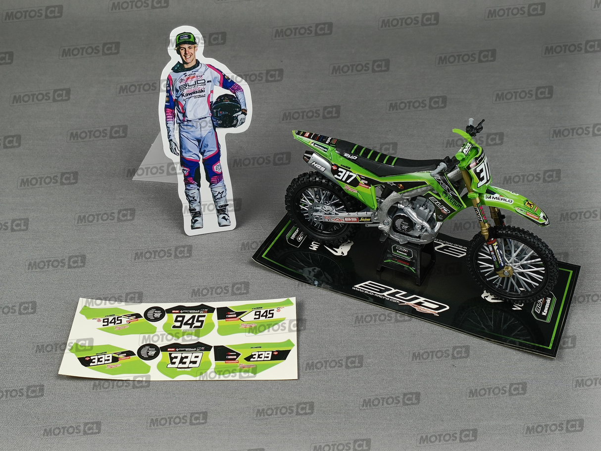 MINIATURE MOTOCROSS KAWASAKI KXF 250 BUB RACING N°317 MATHIS VALIN 1/12ÈME / RN085-58143SS