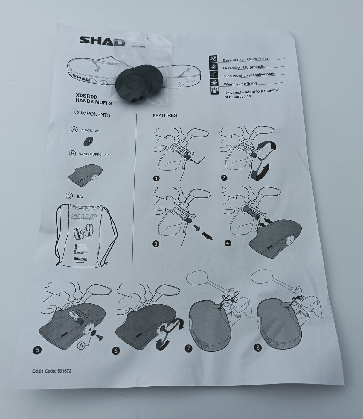 MANCHONS UNIVERSELS POUR GUIDON AVEC EMBOUTS DE GUIDON EN NÉOPRÈNE IMPERMÉABLE POUR MOTO-SCOOTER SHAD / RSX0SR00