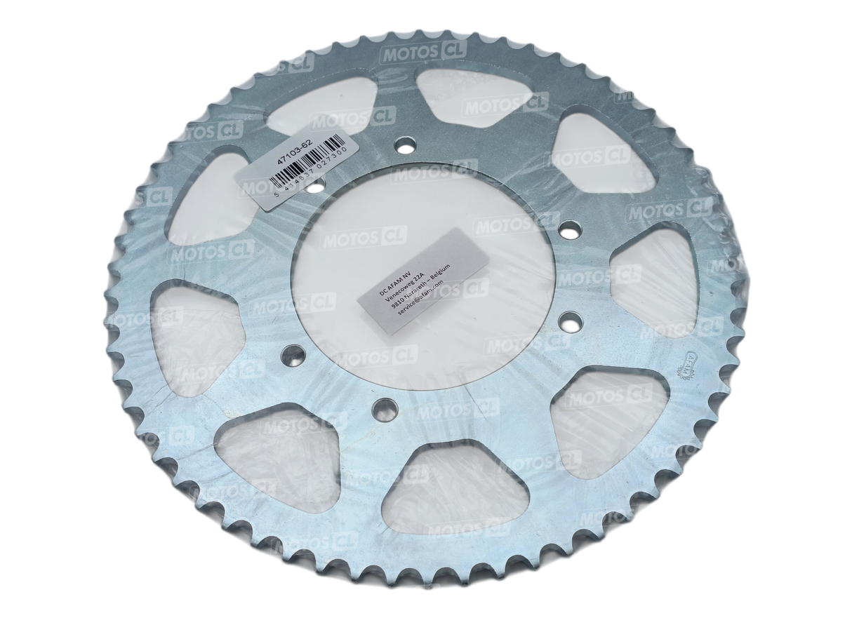 COURONNE AFAM ACIER 420 62 DENTS 50CC À BOÎTE APRILIA-DERBI-GASGAS-GILERA-MALAGUTI-PEUGEOT-RIEJU-YAMAHA / RA47103-62