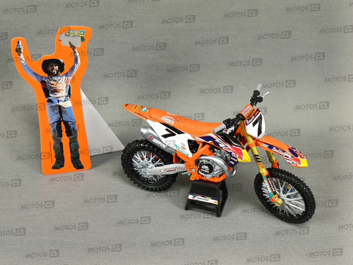 MINIATURE MOTOCROSS KTM 450SX-F FACTORY RACING TEAM 2022 N°7 ARON PLESSINGER 1/12ÈME / RN085-58363