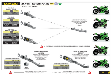 RACCORD RACING ARROW INOX ZX-10R ET ZX-10RR 2021-2024 / 71754MI