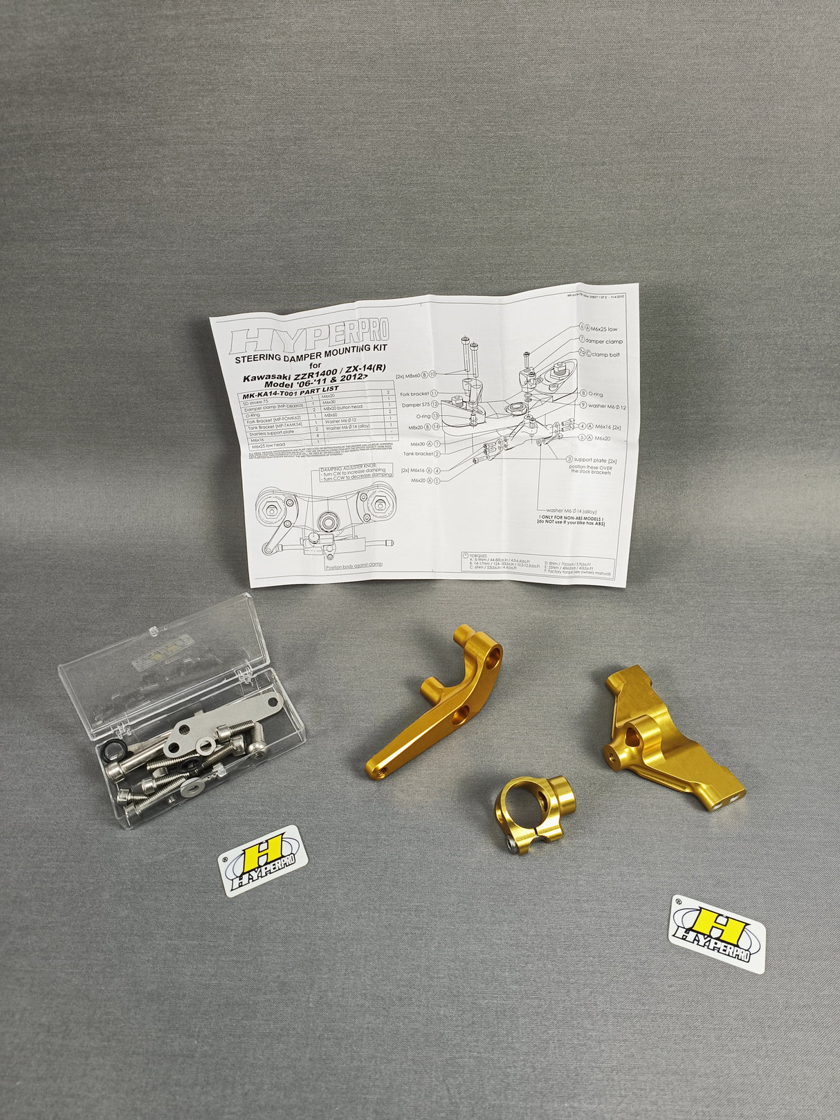 KIT FIXATION AMORTISSEUR DE DIRECTION ZZR1400 2006-2019 HYPERPRO / HYMKKA14-T001