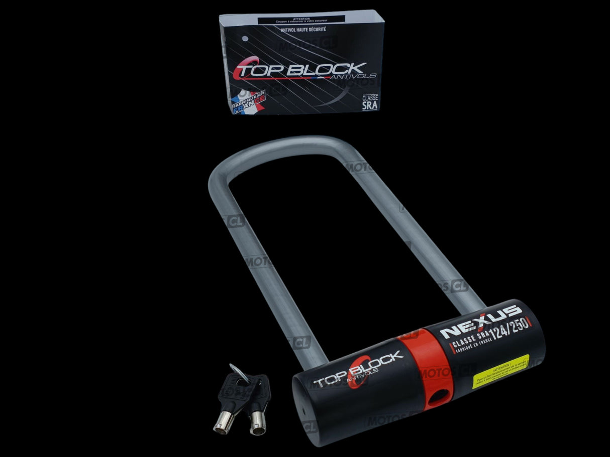 ANTIVOL U NEXUS 124/250 Ø16MM UNIVERSEL ET HONDA-KAWASAKI-SUZUKI TOP BLOCK CLASSE SRA + CORDON DE RAPPEL OFFERT / RTNEXUS124/250_V2