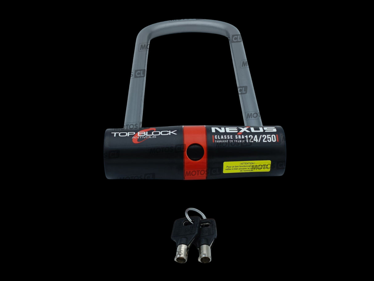 ANTIVOL U NEXUS 124/250 Ø16MM UNIVERSEL ET HONDA-KAWASAKI-SUZUKI TOP BLOCK CLASSE SRA + CORDON DE RAPPEL OFFERT / RTNEXUS124/250_V2