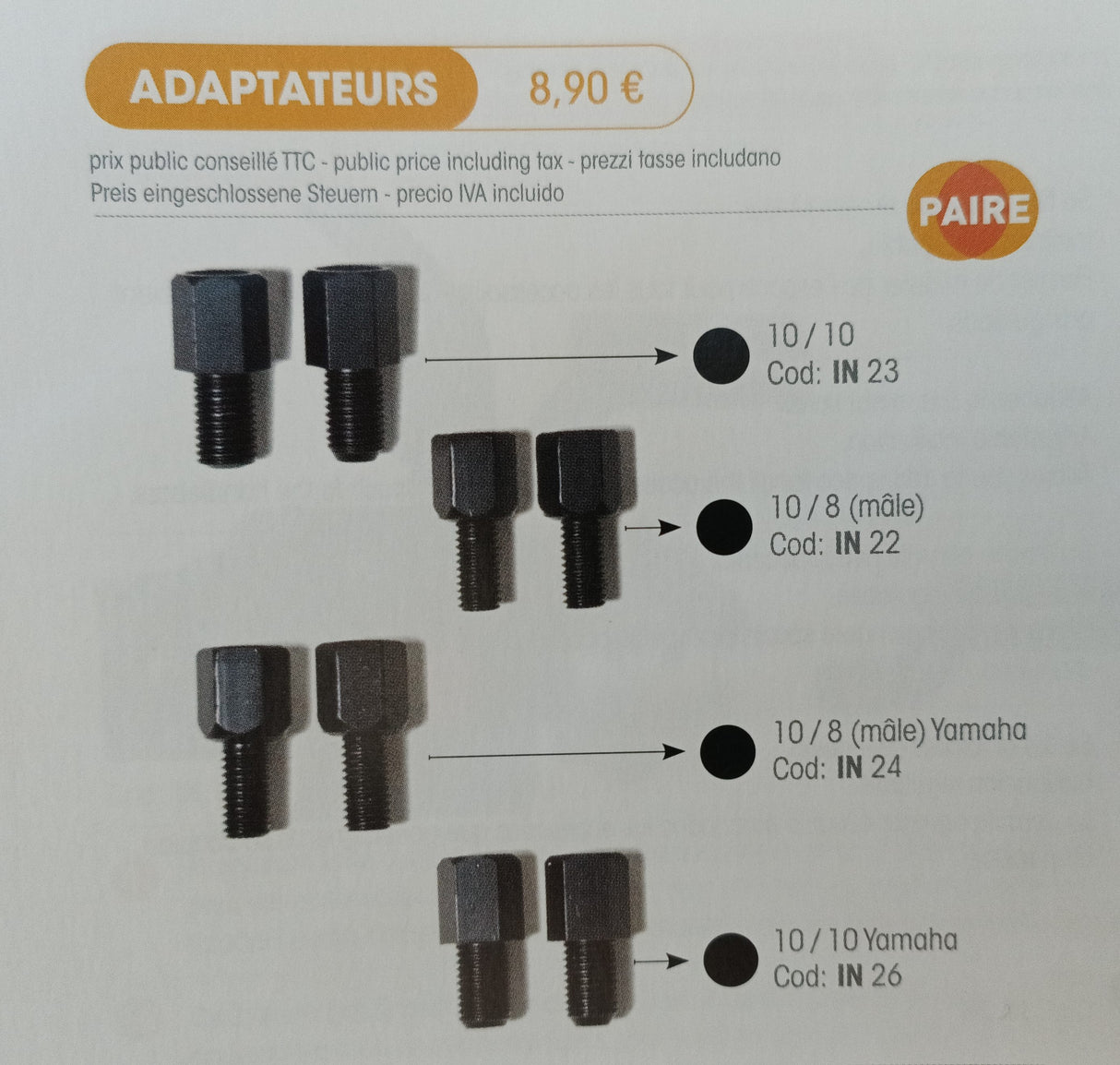 RÉTROVISEUR CHAFT PEAKY HOMOLOGUE 10MM DISPONIBLE EN 3 COLORIS / IN1034 IN1035 IN1036