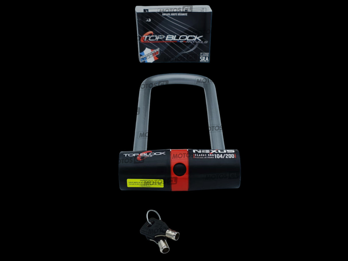 ANTIVOL U NEXUS 104/200 Ø16MM UNIVERSEL ET HONDA-KAWASAKI-YAMAHA TOP BLOCK CLASSE SRA + CORDON DE RAPPEL OFFERT / RTNEXUS104/200_V2