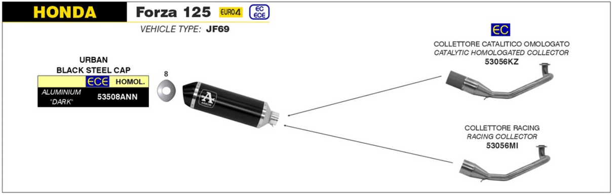 COLLECTEUR ARROW HOMOLOGUÉ CATALYSÉ FORZA 125 2015 À 2020 HONDA / 53056KZ