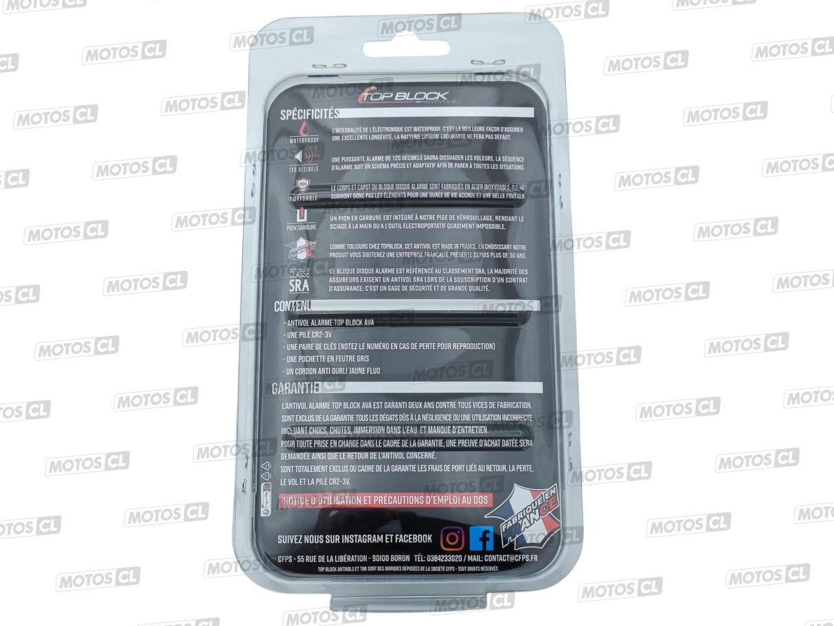 BLOQUE DISQUE ALARME 120 DÉCIBELS Ø10MM INOX NOIR TOP BLOCK CLASSE SRA / RTAVA10N