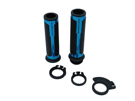 POIGNEES RACING GRIP CAOUTCHOUC ET ALUMINIUM ANODISÉ BLEU DIAMETRE 22MM LONGUEUR 120MM BARRACUDA / RBN1026-U