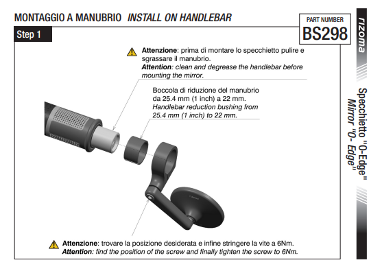 RÉTROVISEUR EMBOUT DE GUIDON EN ALU RIZOMA "O-EDGE" Ø56 ANODISÉ NOIR / RRBS298B
