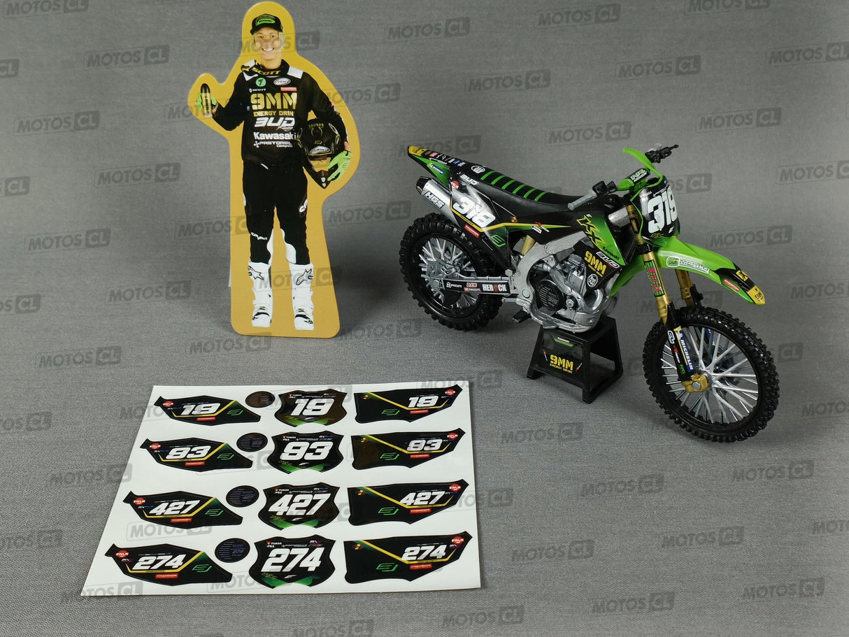 MINIATURE MOTOCROSS KAWASAKI KXF 250 BUB RACING N°319 QUENTIN MARC PRUNIÈRE 1/12ÈME / RN085-58183