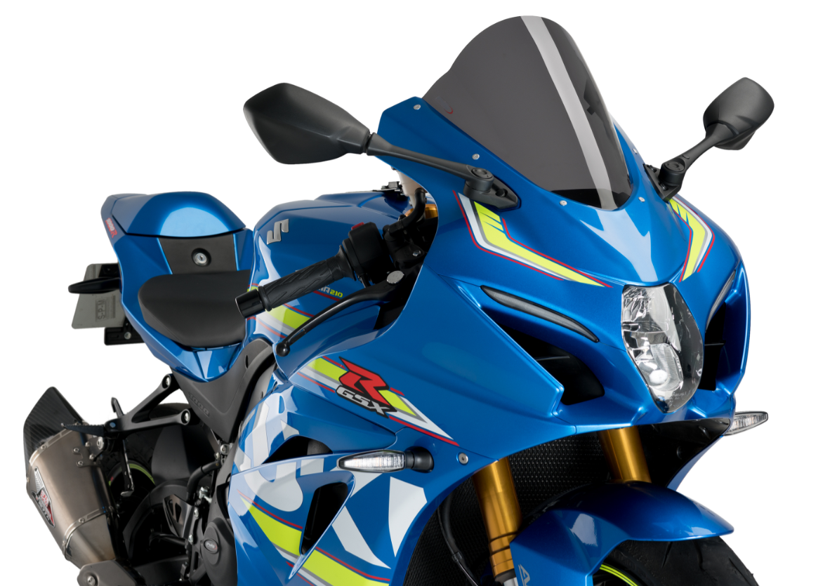 BULLE GSX-R1000 ET GSX-R1000R SUZUKI 2017-2021 DOUBLE COURBURE R-RACER +6CM HOMOLOGUÉ FUMÉ NOIR PUIG / RP3631F