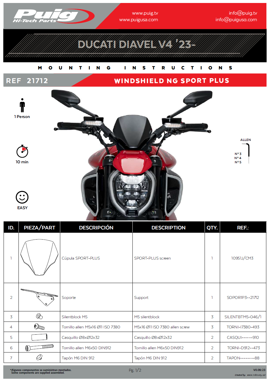 BULLE NEW GÉNÉRATION SPORT PLUS DUCATI DIAVEL V4 2023 À 2025 NOIR MAT PUIG / RP21712J