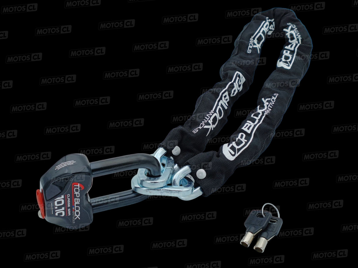 CHAINE ANTIVOL 1000 ET BLOQUE DISQUE 1010 Ø16MM UNIVERSEL TOP BLOCK CLASSE SRA + CORDON DE RAPPEL OFFERT / RT1010C