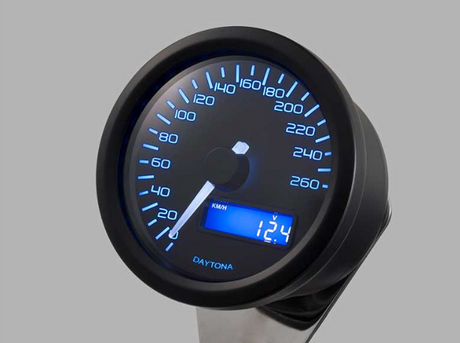 COMPTEUR DE VITESSE VÉLONA Ø60MM A LED BLEUE 260KMH CUVELAGE NOIR DAYTONA / 86861