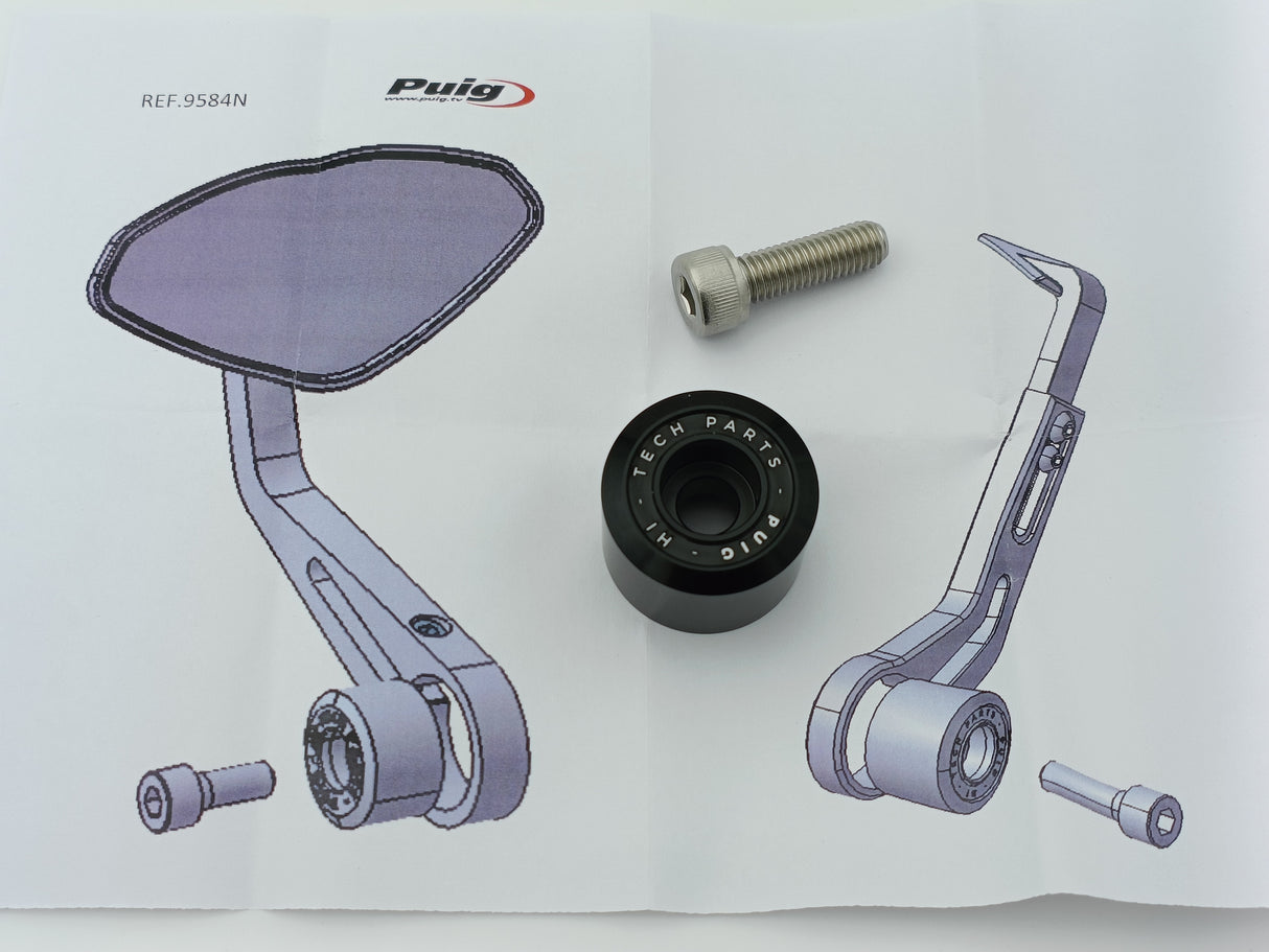 EMBOUT DE GUIDON KAWASAKI ALU PUIG NOIR POUR MONTAGE RÉTROVISEUR OU PROTECTION LEVIER / RP9584N