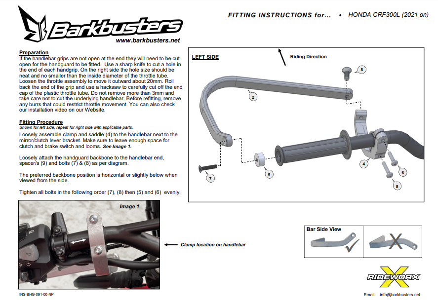 KIT DE MONTAGE PROTÈGE-MAINS BARKBUSTERS CRF300 2021 À 2024 HONDA / BHG-091-00-NP