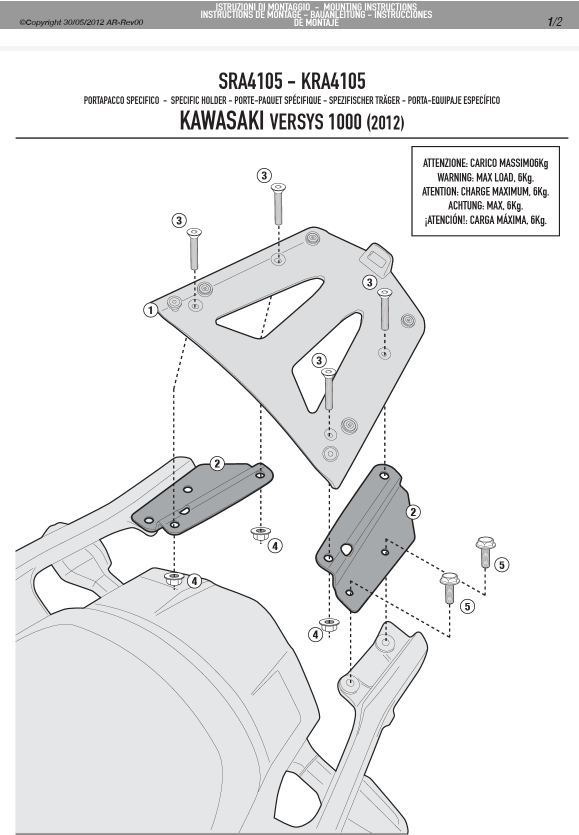 SUPPORT TOP CASE ALU ANODISÉ GRIS GIVI MONOKEY KAWASAKI VERSYS 1000-VERSYS 1000 SE-VERSYS 1100 / RGSRA4105