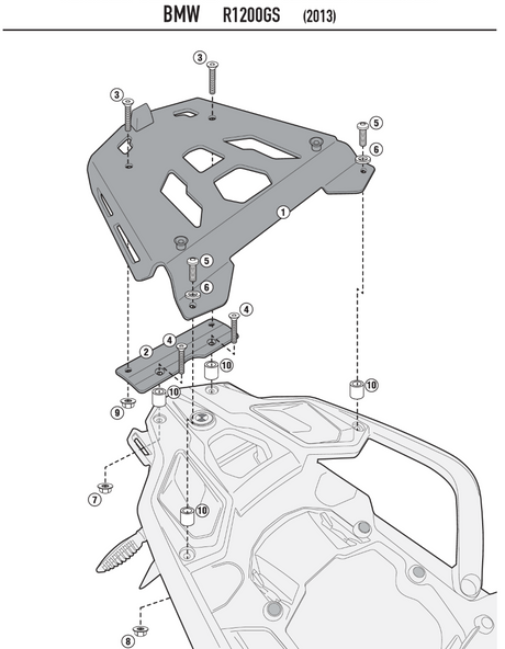 SUPPORT TOP CASE ALU ANODISÉ NOIR GIVI MONOKEY POUR BMW R1200GS ET R1250GS / RGSRA5108B