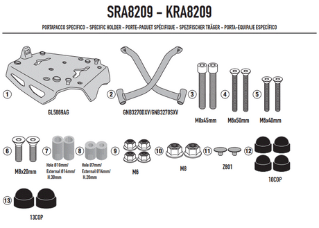 SUPPORT TOP CASE ALU GIVI MONOKEY V85TT 2024 MOTO GUZZI / RGSRA8209