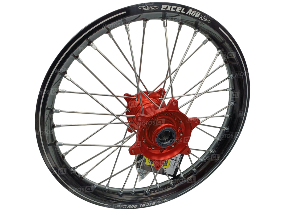 ROUE ARRIÈRE COMPLÈTE CRF250R HONDA 2024 À 2026 HANN WHEELS MOYEU ANODISÉ ROUGE ET CERCLAGE EXCEL RENFORCÉ A60 ANODISÉ NOIR 19X1.85 X36TROUS / RH1 16215/11/6/1/1