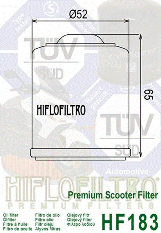 FILTRE À HUILE HIFLOFILTRO HF183 ITALJET-MALAGUTI-PEUGEOT-PIAGGIO / RHHF183