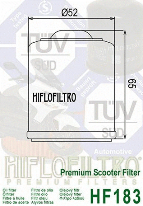 FILTRE À HUILE HIFLOFILTRO HF183 ITALJET-MALAGUTI-PEUGEOT-PIAGGIO / RHHF183