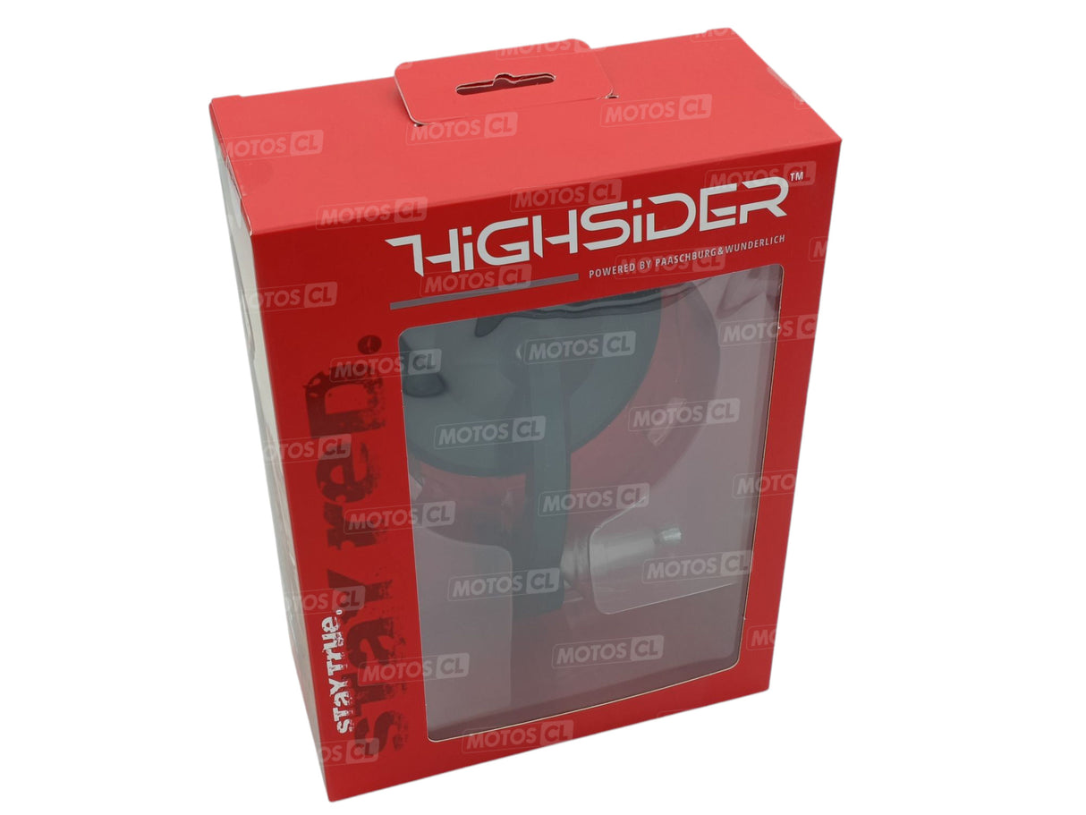 RÉTROVISEUR EMBOUT DE GUIDON HOMOLOGUÉ EN ALU HIGHSIDER "PRO MONTANA-EVO" ANODISÉ NOIR BI-POSITION / RH301-019