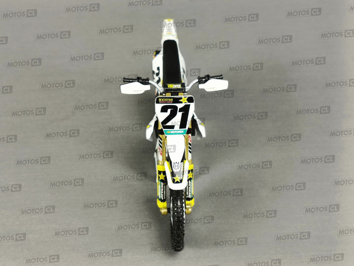 MINIATURE MOTOCROSS HUSQVARNA FC450 ROCKSTAR N°21 JASON ANDERSON 1/12ÈME / RN085-58233